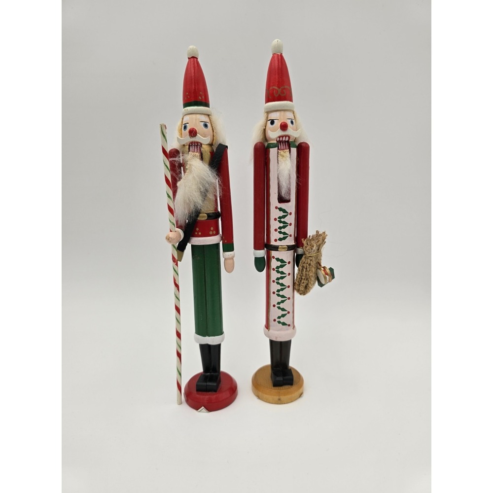 Set of 2 Skinny Wooden Santa Nutcrackers 10‎ inches Christmas Figurines
